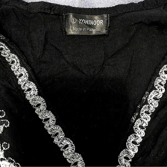 Kohinoor Pakistani Dress Silver Thread Embroidery Pearl Button Black/White Print - Picture 4 of 7